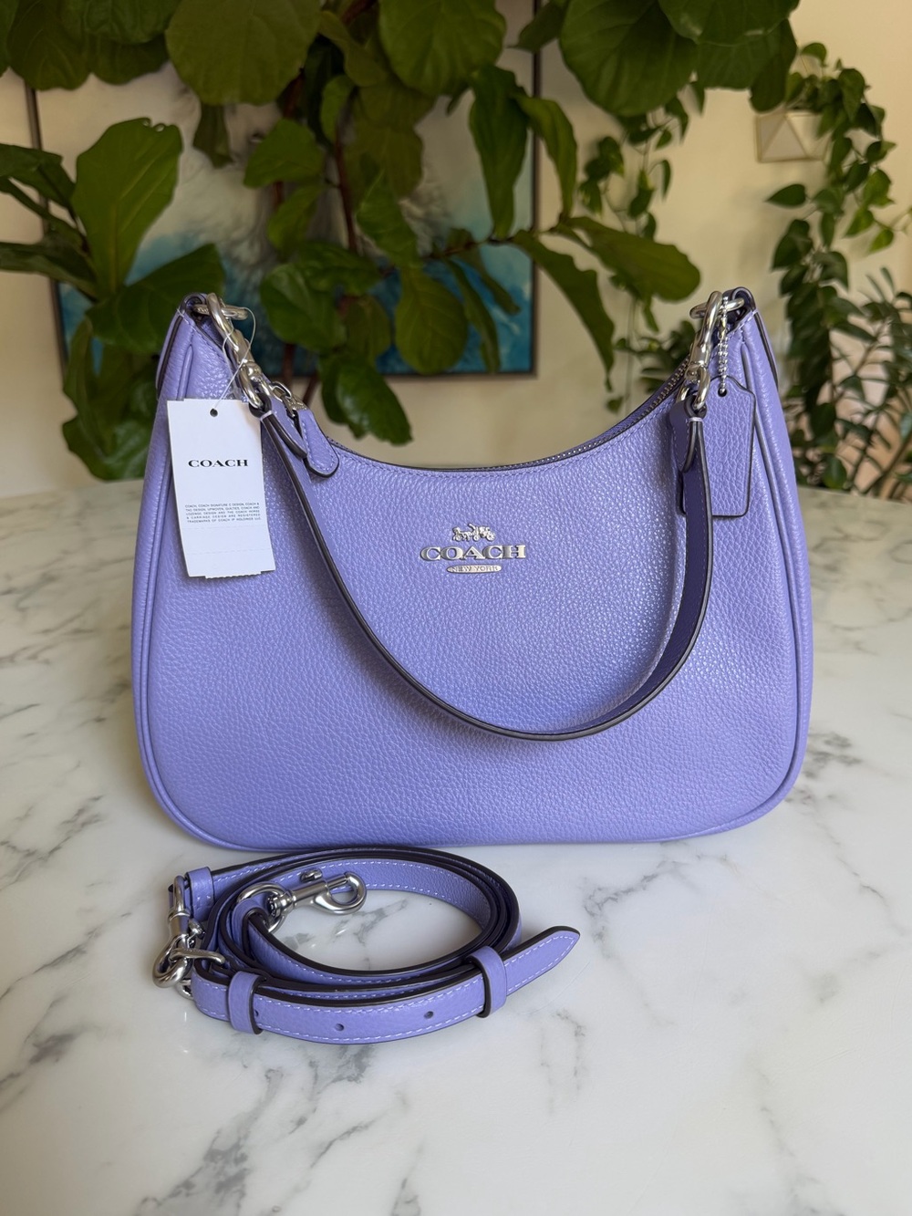 NWT Coach Teri Hobo Bag Leather CV935 in Silver/Light Violet Pebble Leather